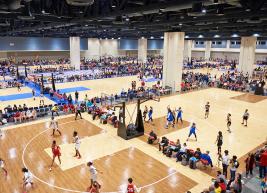 Expo hall converted into multi-basketball court facility 