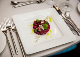 Timbale of Ahi Tuna Tartare, Roasted Beets, and Pickled Daikon