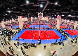 Expo hall converted into multi-volleyball court facility 