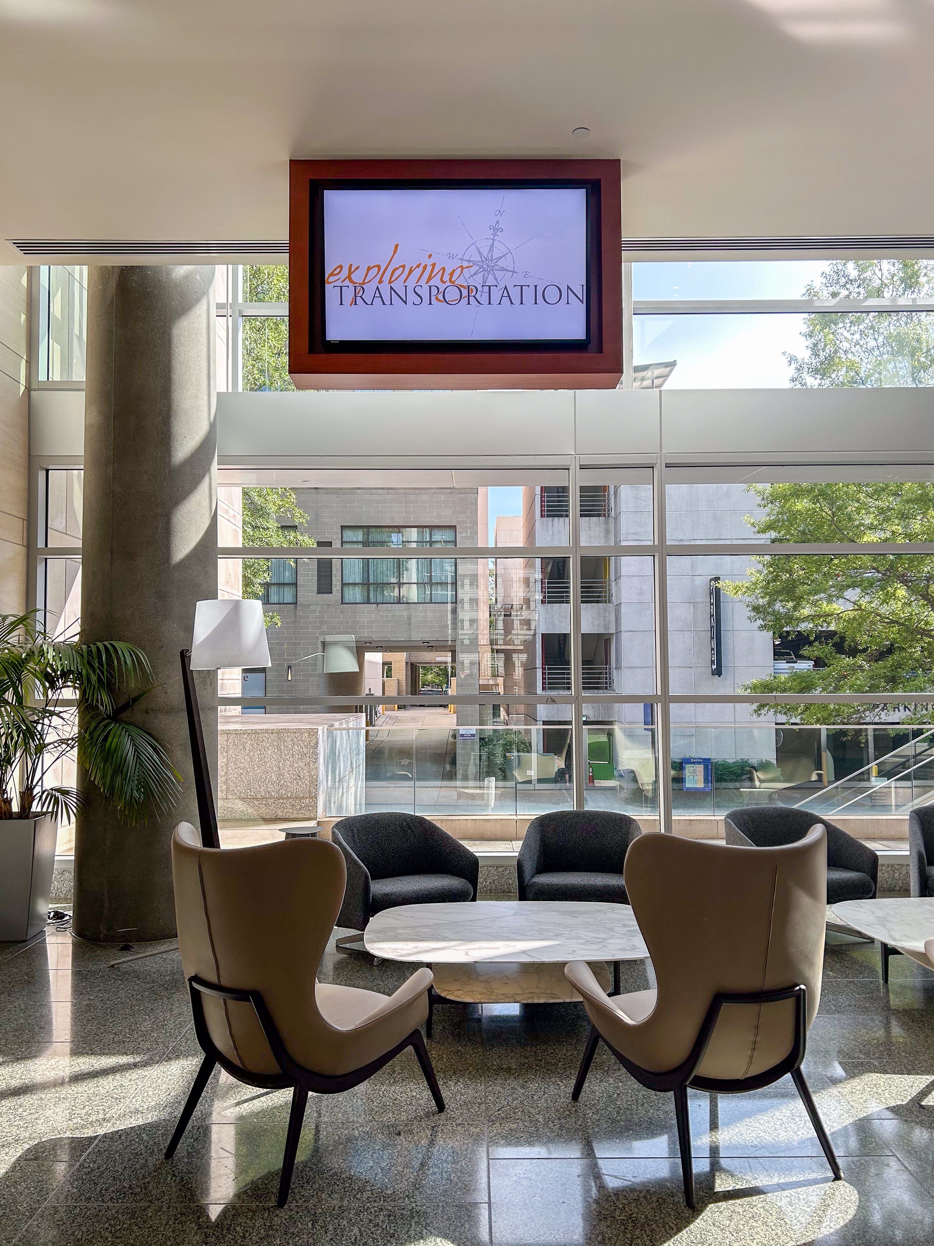 Photo of monitor above seating area.