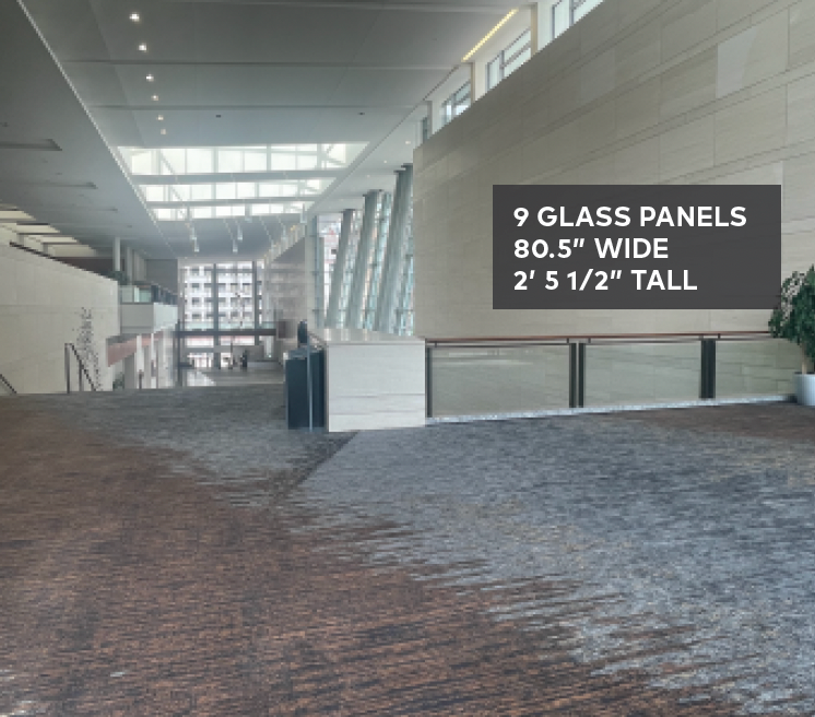 9 glass panels 80.5" wide by 2' 5.5" tall.