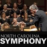 A cover photo of conductor Grant Llewellyn leading the symphony. Text Reads: North Carolina Symphony