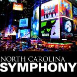 an image of New York City brightly colored billboards the words North Carolina Symphony are in the bottom in white text