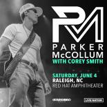 an image of parker mccollum in black and white. the text reads pm parker mccollum saturday june 4 raleigh nc red hat amphitheater