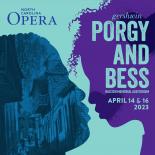 an image with a light blue background the shadows of two people is shown upclose to where their lips are almost touching the words north carolina opera are in the top left and gerswin porgy and bess raleigh memorial auditorium april 14 & 16 2023 are in the top right