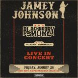 Black distressed cover photo with text that reads: Jamey Johnson and Blackberry Smoke with Megan Moroney Live in Concert