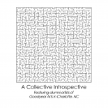 an image with a white background showing a puzzle in black outline the words a collective introspective featuring alumni artists of Goodyear arts in Charlotte nc is shown in black text below
