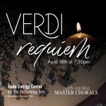 overhead view of the Master Chorale performing on stage. Text reads: Verdi Requiem