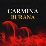 Design with text stating "Carmina Burana" and red wisps