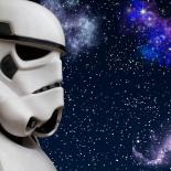 Design of profile of Storm Trooper on starry background