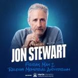 Jon Stewart on blue background promoting his tour 2025 for Raleigh NC