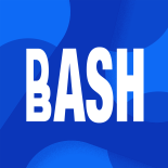 dash bash logo white text on a blue background