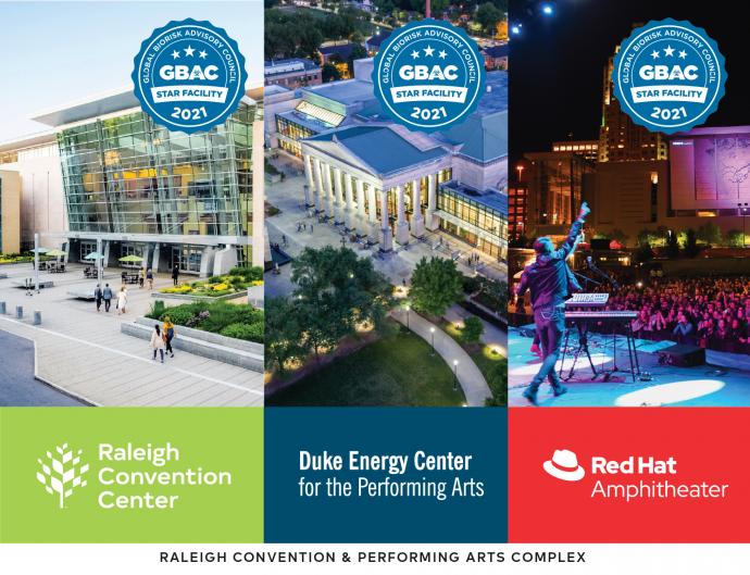 GBAC STAR accredited venues: Raleigh Convention Center, Duke Energy Center for the Performing Arts, and Red Hat Amphitheater